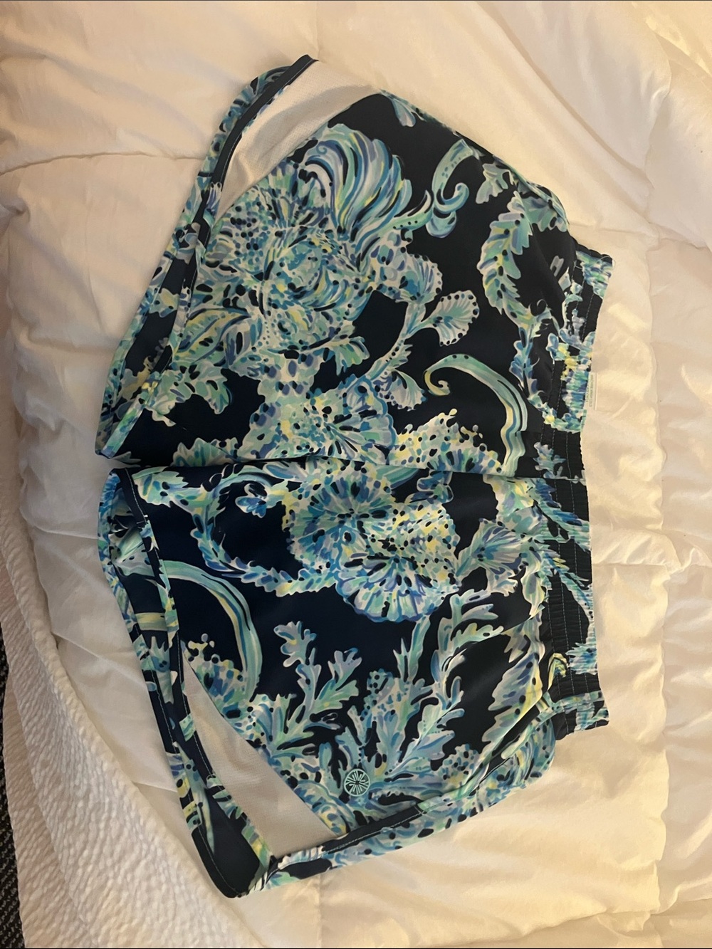 Lilly Pulitzer Teal and Navy Floral Athletic Shorts